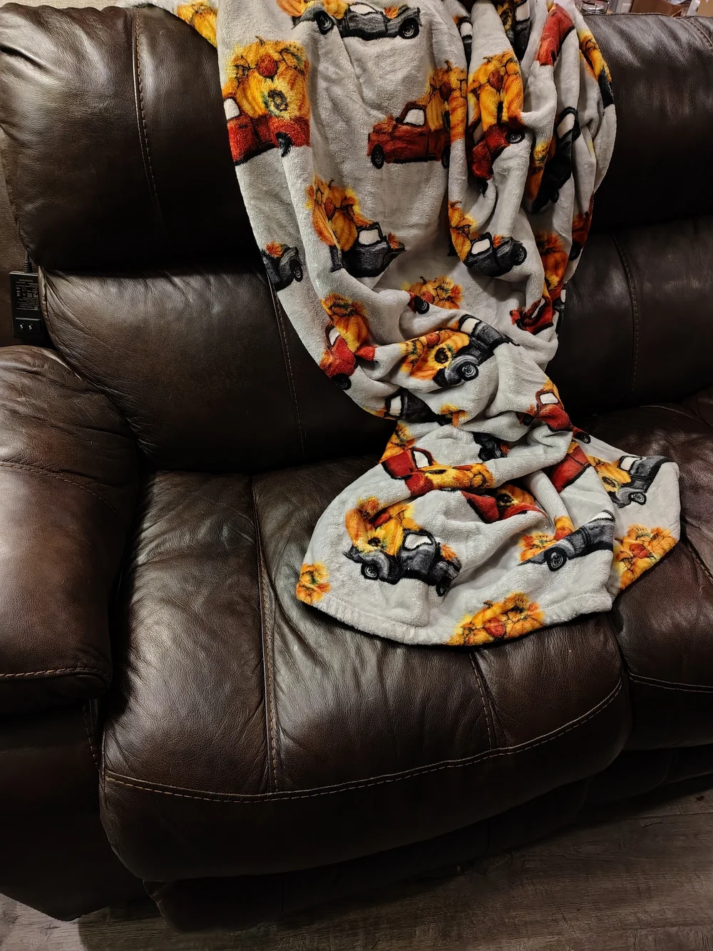 Cozy Kids Pajama Blanket with Red And Black Truck & Sunflower Pumpkin 60